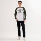 Men's White and Olive Green Crew Neck Casual T-Shirt , Light Green, small image number null