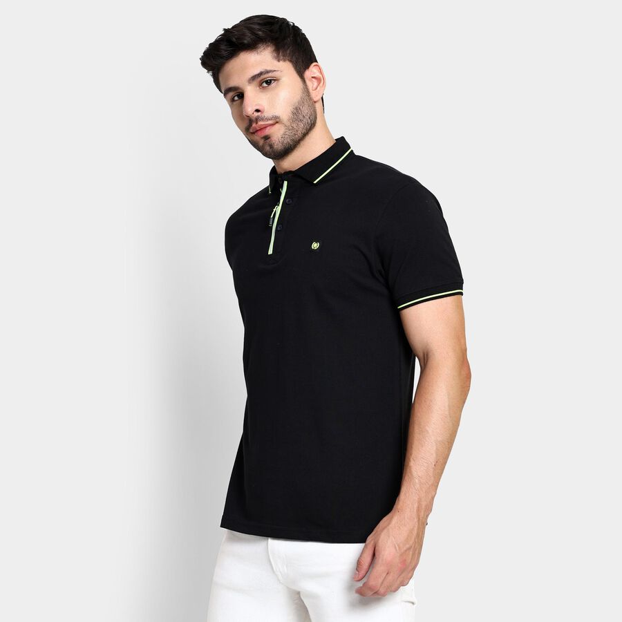 Men's 100% Cotton Collared Half Sleeves T-Shirt , काला, large image number null
