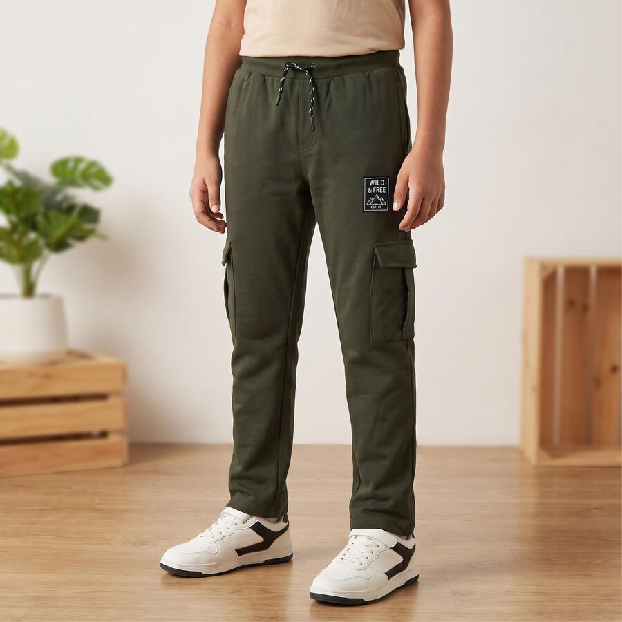 Boys' Olive Green Regular Fit Cargo Winter Pyjama, ओलिव, large