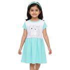Girls' Aqua Blue and White Unicorn Printed Flared Frock, Aqua, small image number null