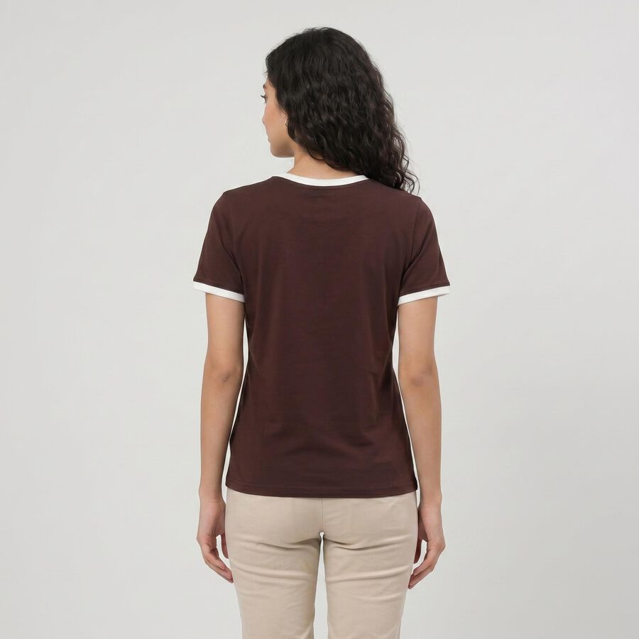 Women Wine Round Neck Regular T-Shirt, Wine, large