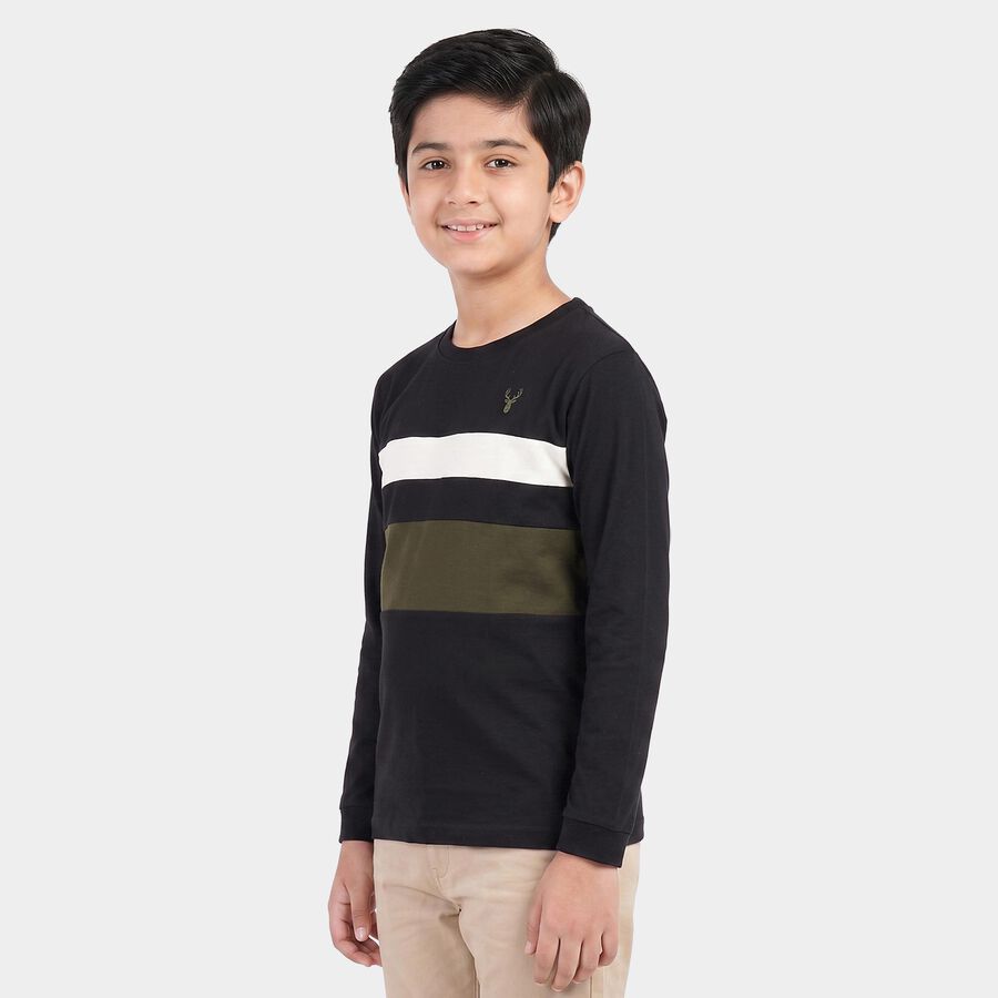 Boys' Black Crew Neck Regular T-Shirt, Black, large