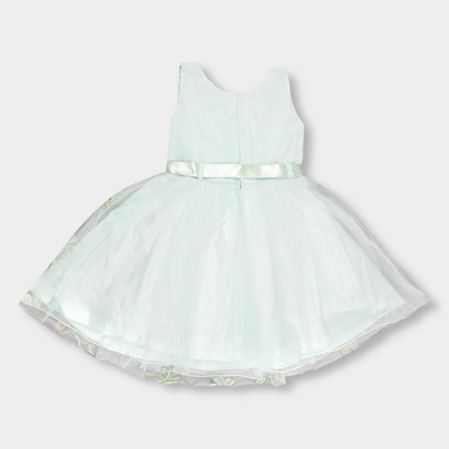 Girls' Soft Mint Green Floral Embroidered Party Wear Frock, Light Green, large image number null