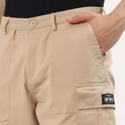 Men's Beige Slim Fit Flat-Front Casual Trousers, Beige, small
