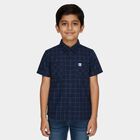 Boys Navy Blue Cotton Classic Collar Casual Shirt, Mid Blue, small