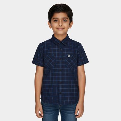 Boys Navy Blue Cotton Classic Collar Casual Shirt
