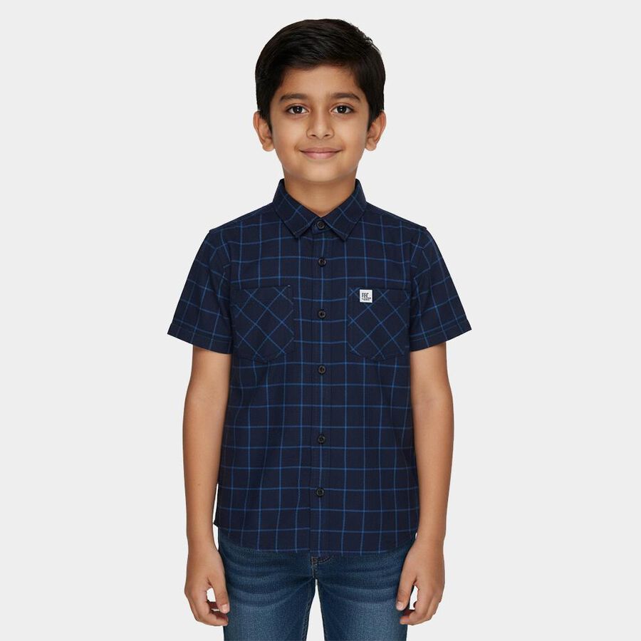 Boys Navy Blue Cotton Classic Collar Casual Shirt, Mid Blue, large