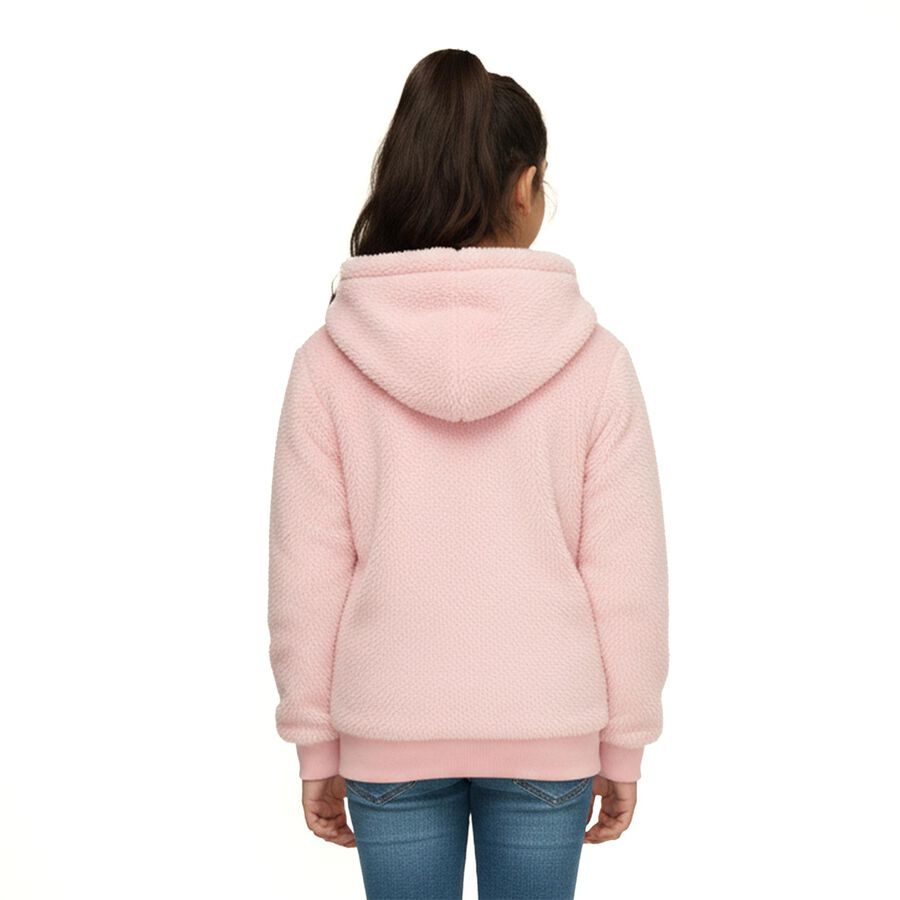 Girls Light Pink Hooded Casual Jacket, हल्का गुलाबी, large