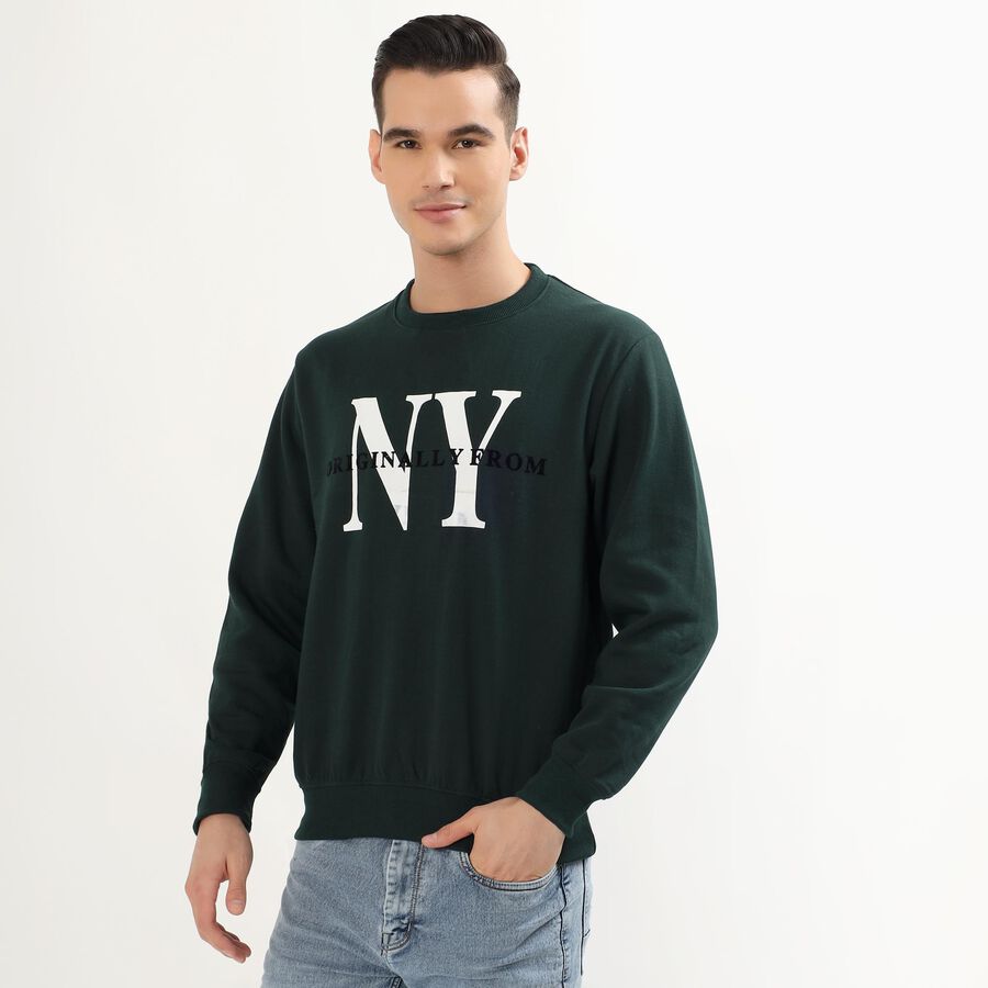 Men's Dark Green Crew Neck Graphic Sweatshirt, Dark Green, large image number null