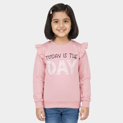Girls Light Pink Crew Neck Ruffle Sleeve Sweatshirt