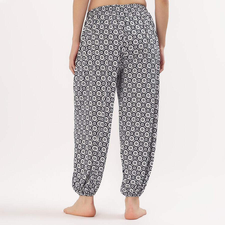 Women's Black and White Relaxed Fit Printed Harem Pants, Navy Blue, large