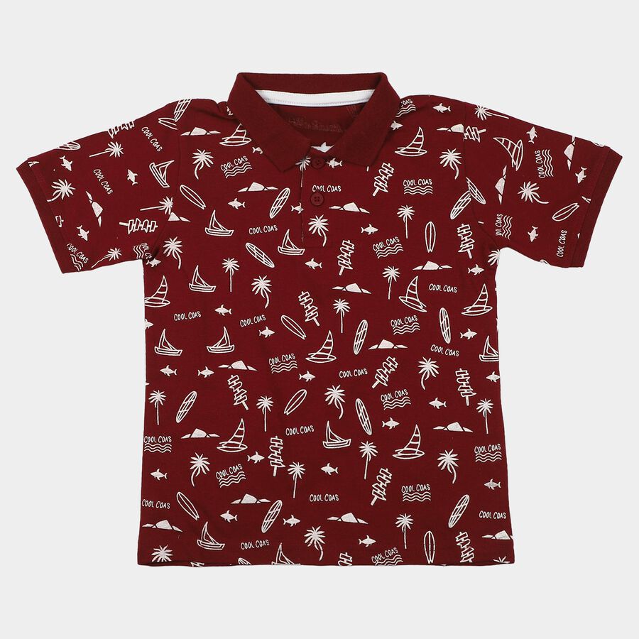Boys Maroon Cotton Polo Neck Casual Boys T-Shirt, Maroon, large