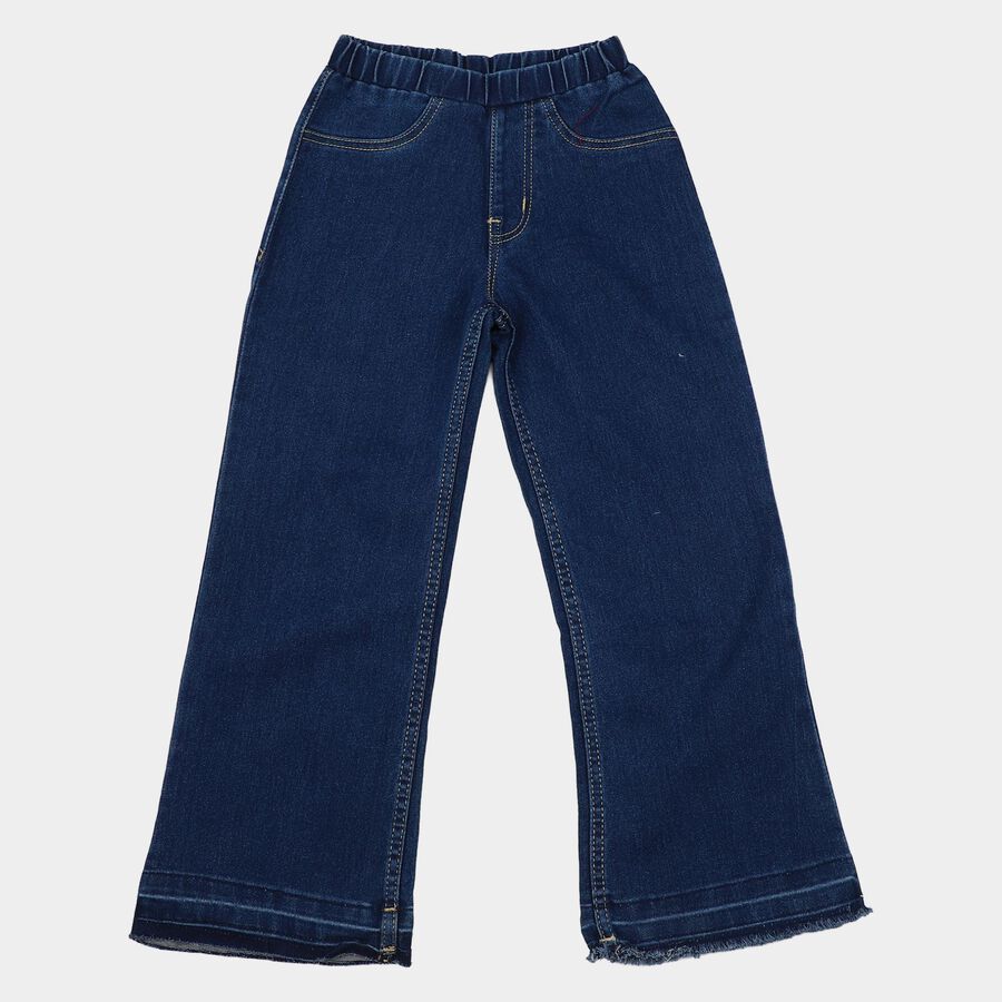Girls Blue Flared Fit Pull-On Jeans, मध्यम नीला, large