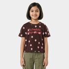 Girls Brown Cotton Casual T-Shirt, भूरा, small