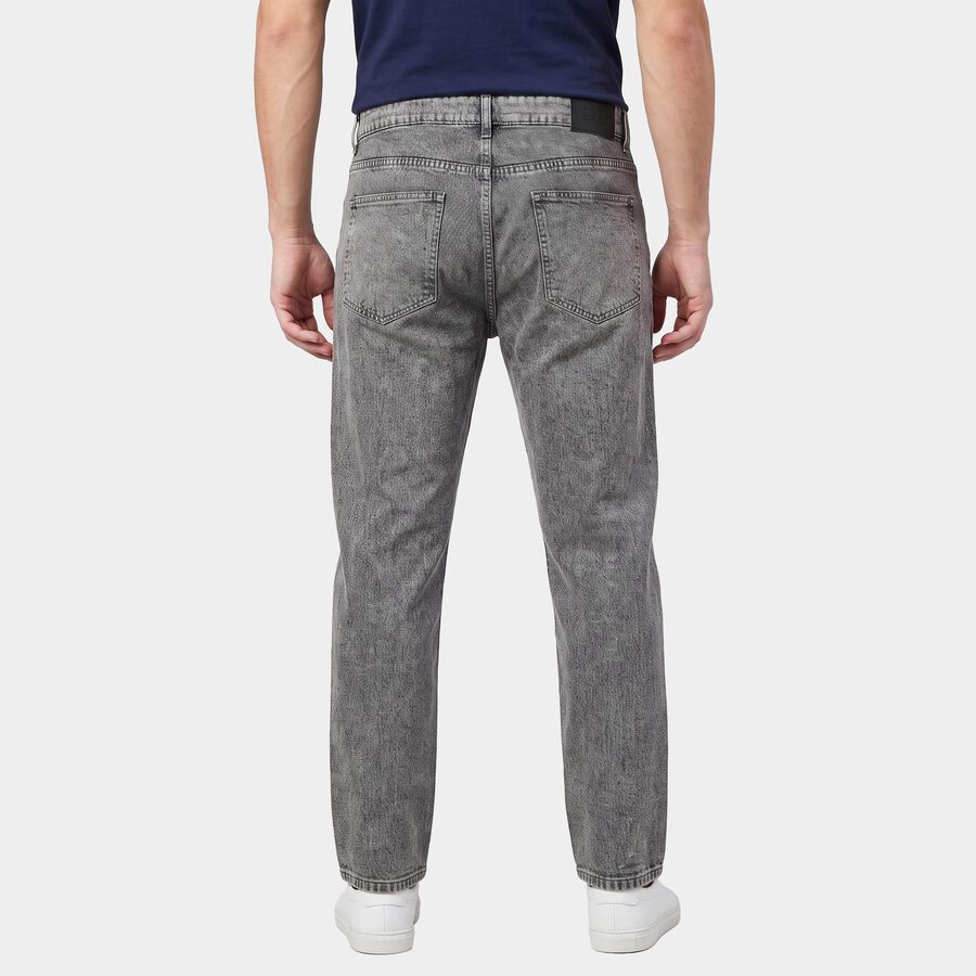 Men's Grey Straight Fit Washed Jeans, हल्का ग्रे, large