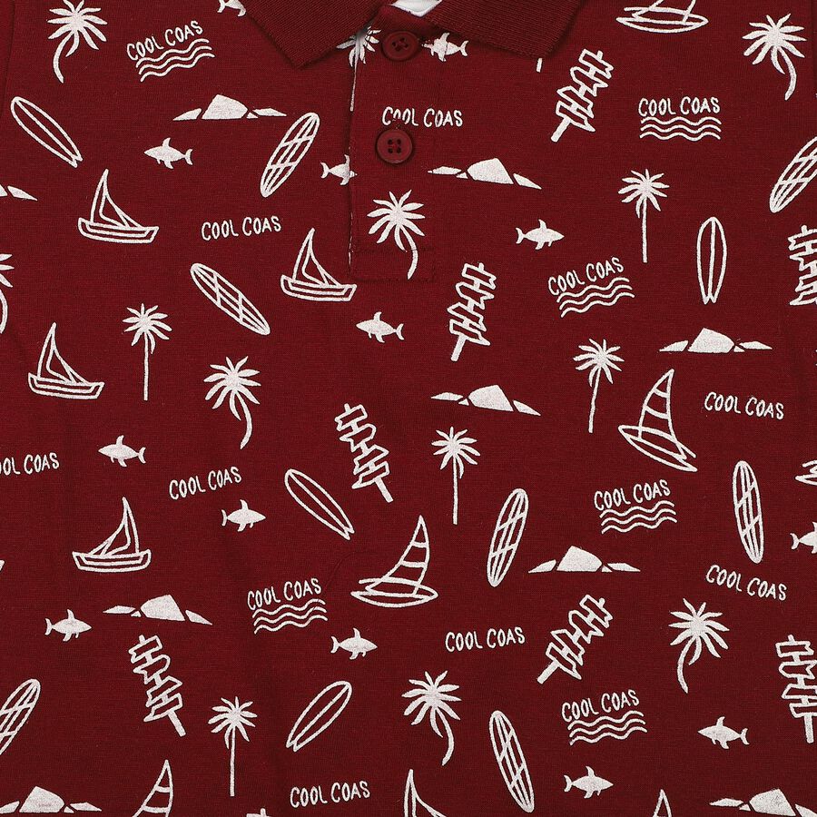 Boys Maroon Cotton Polo Neck Casual Boys T-Shirt, Maroon, large