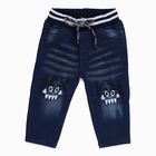 Boys' Dark Indigo Blue Relaxed Fit Monster Embroidered Jeans, मध्यम नीला, small image number null