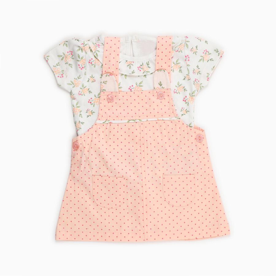 Infants' Light Pink Cotton Puff Sleeve Top and Polka Dot Skirt Set, Light Pink, large
