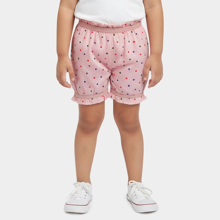 Girls' Pink Regular Fit Heart Printed Frill Bloomers, हल्का गुलाबी, large