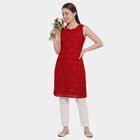 Women's Red Round Neck Straight Kurta, Red, small
