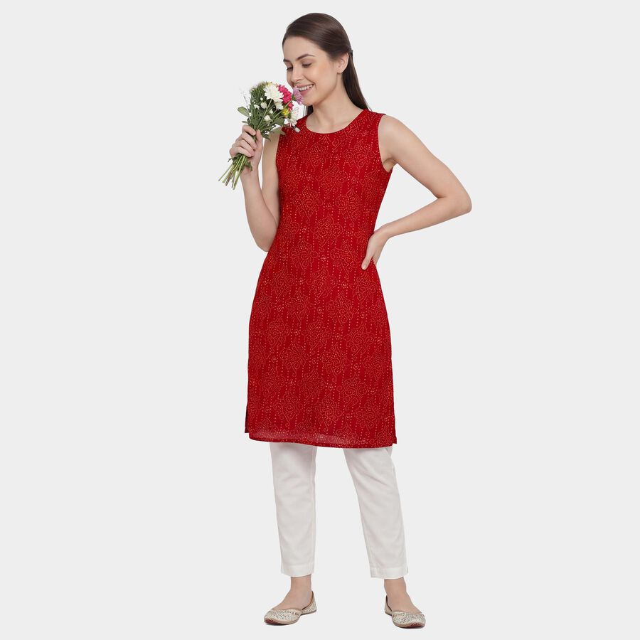 Women's Red Round Neck Straight Kurta, Red, large
