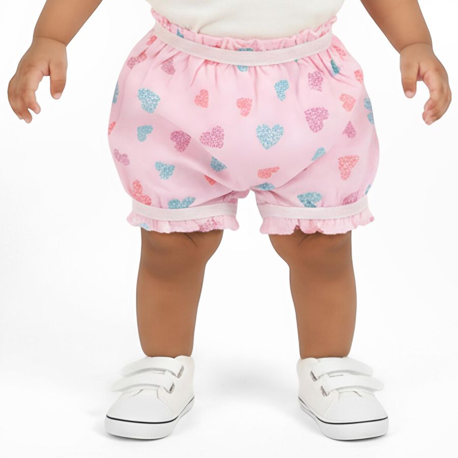 Baby Girls' Light Pink Relaxed Fit Heart Print Ruffle Bloomers, हल्का गुलाबी, large image number null
