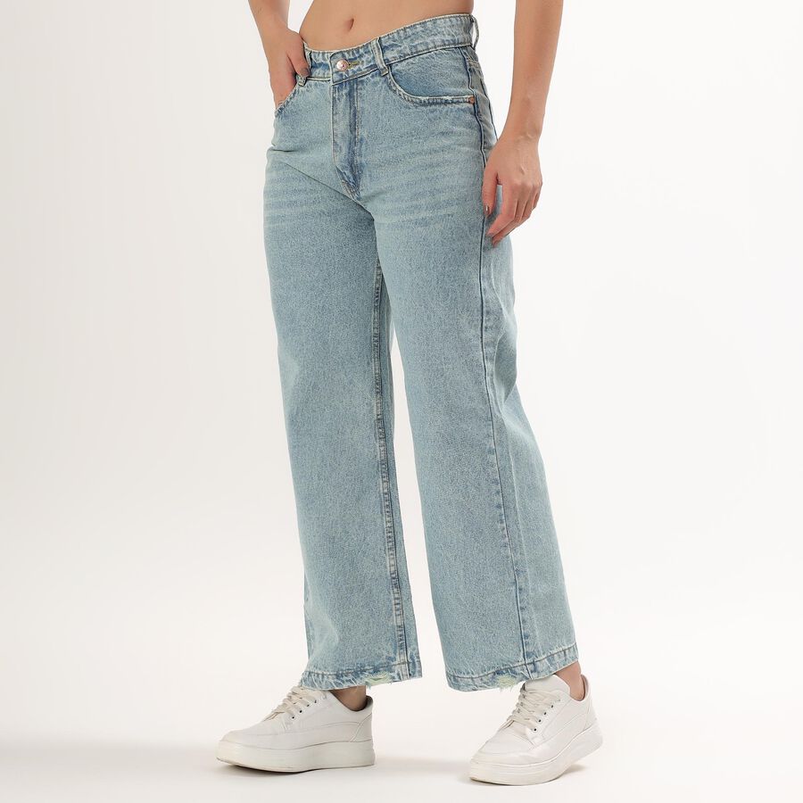 Ladies' 100% Cotton High Rise Jeans , Mid Blue, large image number null