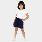 Girls' Navy Blue Scalloped Hem Cotton Blend Shorts, Navy Blue, small