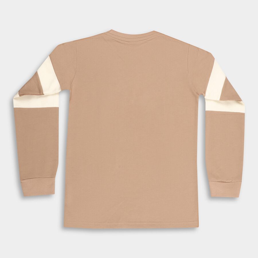 Boys' Muted Beige Crew Neck Casual Graphic T-Shirt, Brown, large image number null