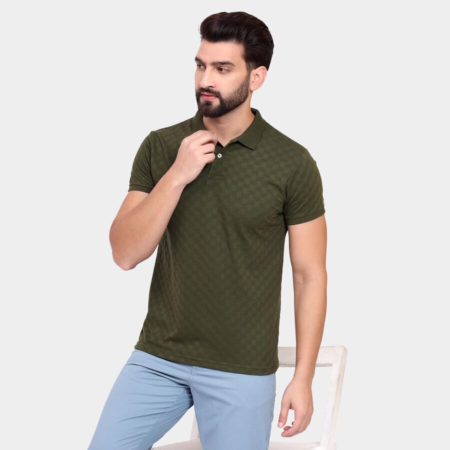 Men's Collared Half Sleeves T-Shirt , ओलिव, large