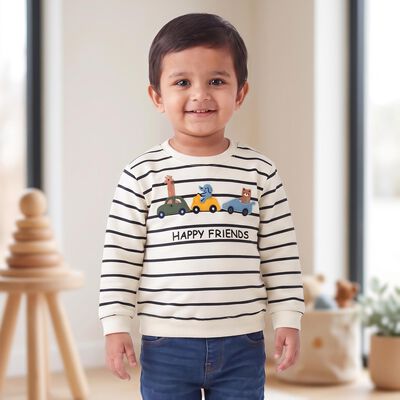 Infants' Cream Cotton Round Neck Regular Sweatshirt