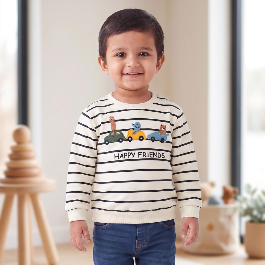 Infants' Cream Cotton Round Neck Regular Sweatshirt, Off White, large