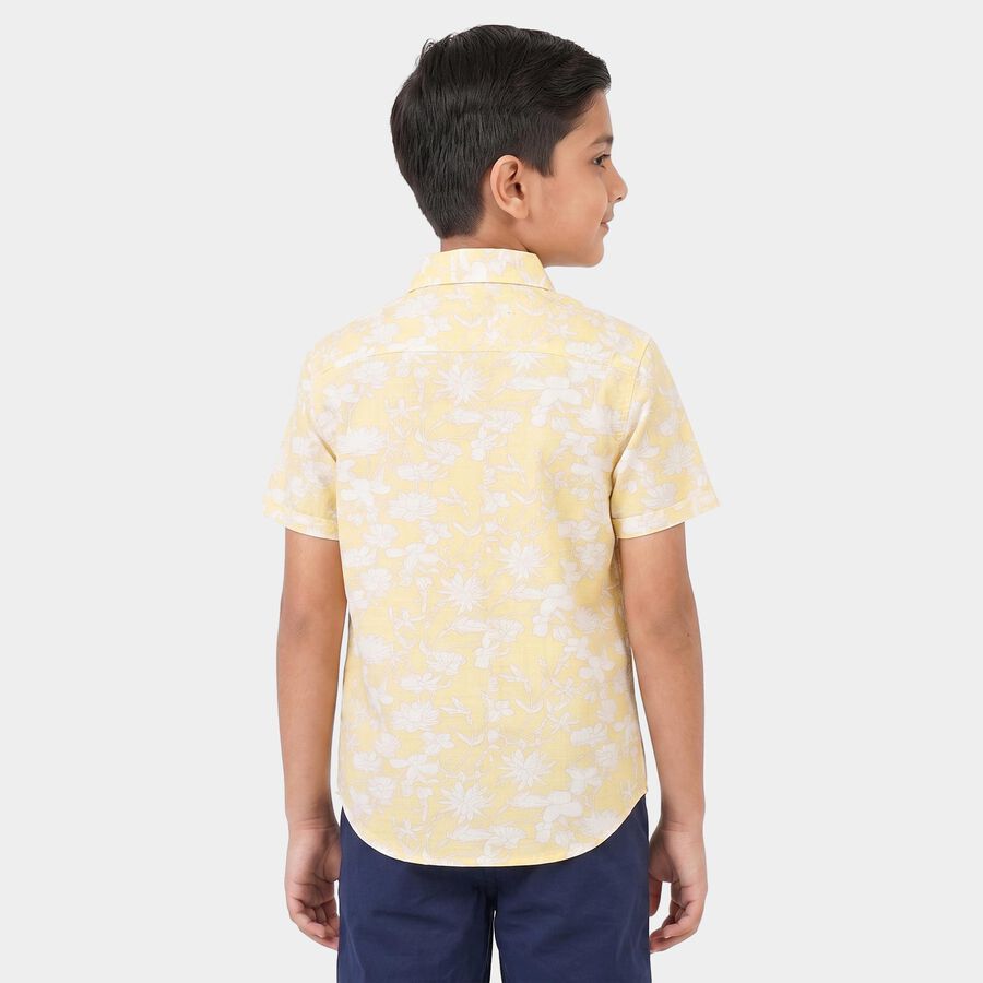 Boys Yellow Cotton Floral Printed Casual Shirt, Yellow, large