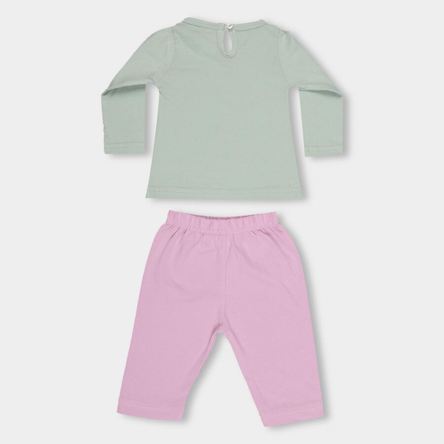 Infants Pastel Green Cotton Round Neck Casual Jumpsuit, हल्का हरा, large image number null