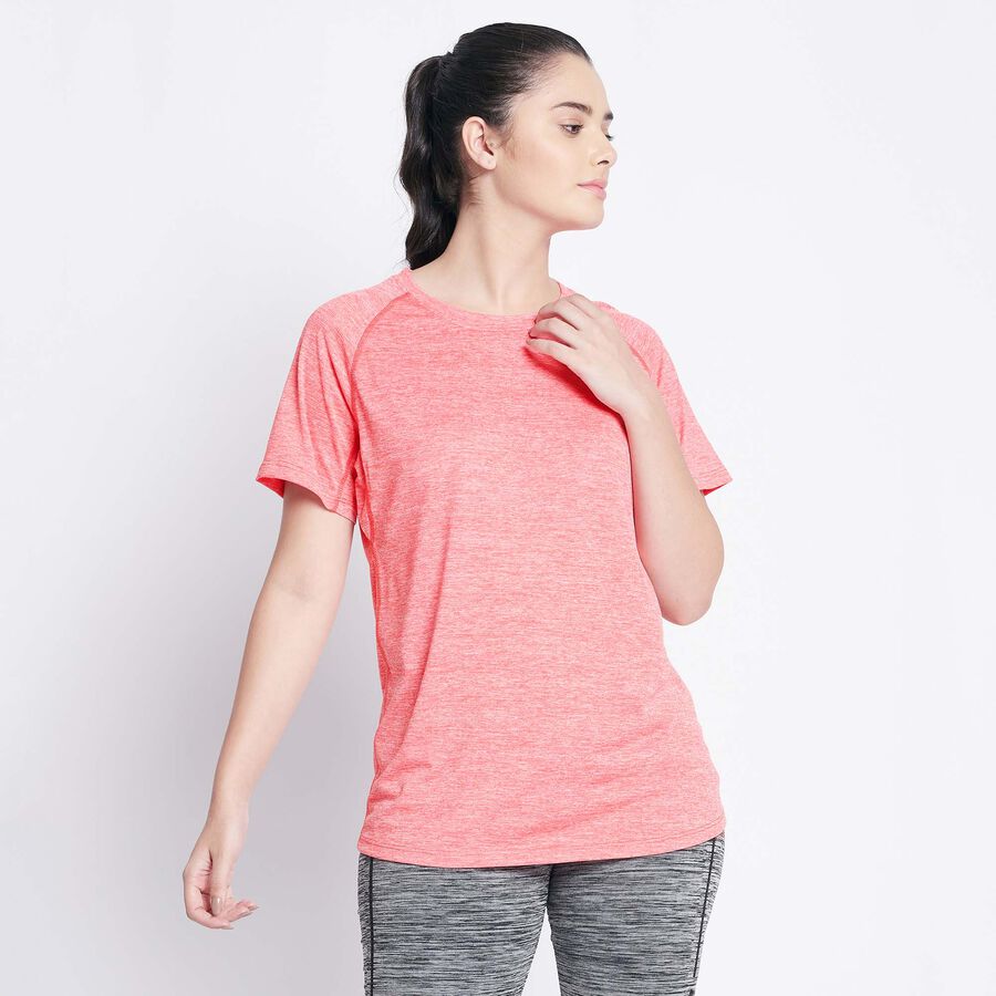 Cut & Sew Round Neck T-Shirt, Pink, large image number null