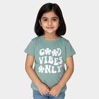 Girls' Green Round Neck Printed T-Shirt, Light Green, small