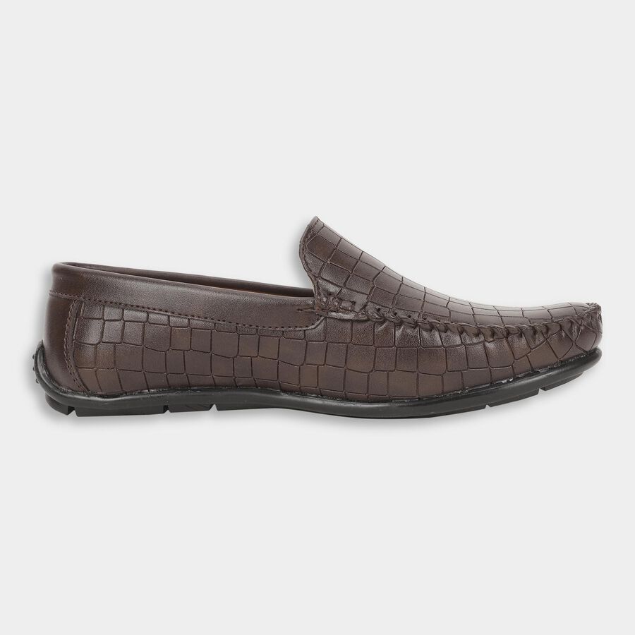 Men's Dark Chocolate Brown Slip-On Formal Shoes, भूरा, large
