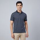 Men's Navy Blue Polo Collar Casual T-Shirt, नेवी ब्लू, small