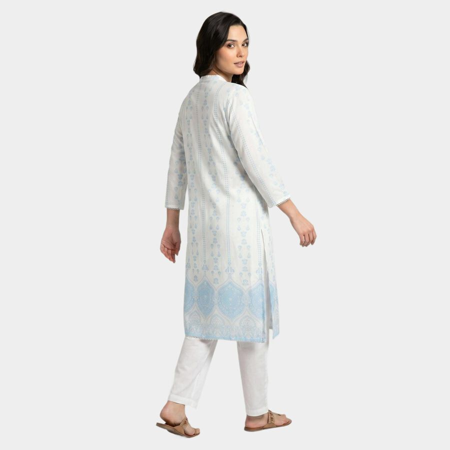 Women's Light Blue Mandarin Collar Printed Straight Kurta, हल्का नीला, large