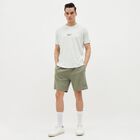 Men's Muted Olive Green Textured Elastic Waist Bermuda Shorts, Light Green, small