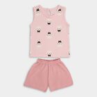 Girls' Soft Pink Cotton Sleeveless Printed Top and Shorts Set, Light Pink, small image number null