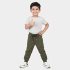 Boys Olive Green Jogger Solid Cotton Blend Pyjama, Olive, small