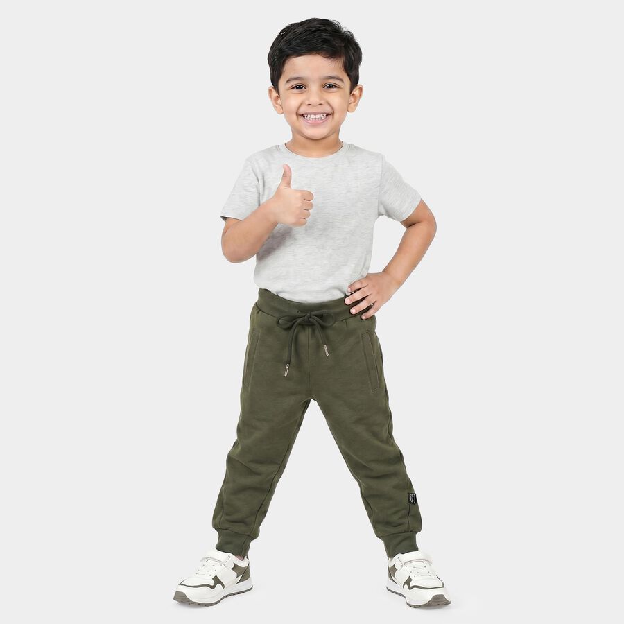 Boys Olive Green Jogger Solid Cotton Blend Pyjama, Olive, large