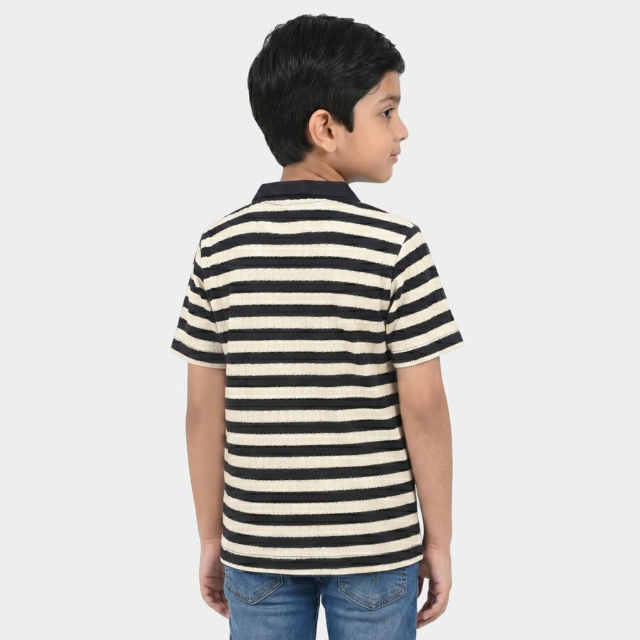 Boys' Navy Blue Polo Neck Striped Polo T-Shirt, Navy Blue, large
