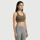 Women's Brown Scoop Neck Sports Bra, भूरा, small