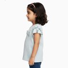 Girls' Light Blue Round Neck Casual Ruffle Sleeve T-Shirt, हल्का नीला, small