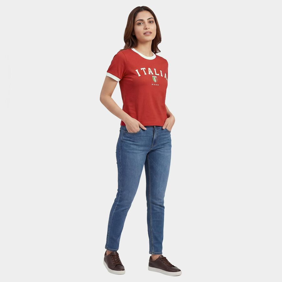 Women's Fuchsia Cotton Blend Round Neck Casual Graphic T-Shirt, रानी (फ्यूशिया), large