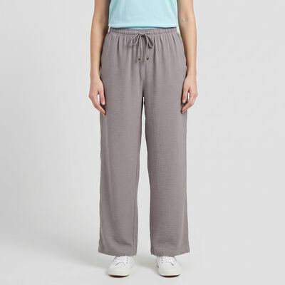 Women's Grey Wide Leg Drawstring Track Pants