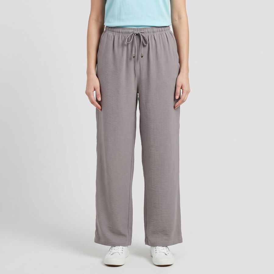 Women's Grey Wide Leg Drawstring Track Pants, Dark Grey, large