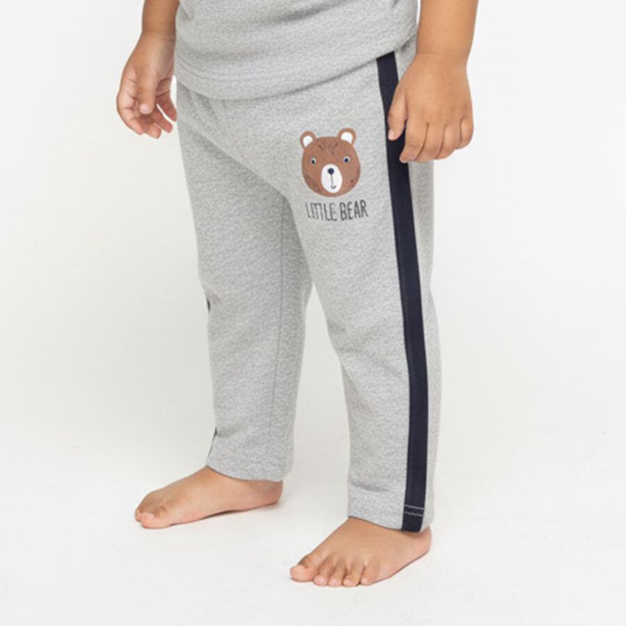 Infants Light Grey Cotton Blend Bear Print Pyjama, Melange Light Grey, large image number null